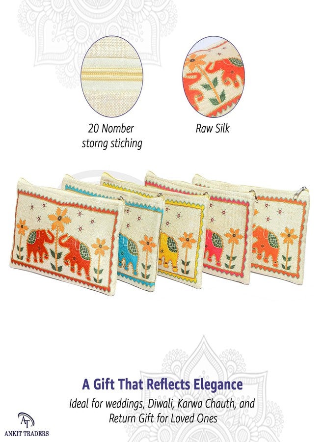 AT Ankit Traders Traditional Embroidered Zipper Purse for Women Pack of 24 | Return Gifts for Baby Shower, Haldi, Mehendi, Wedding | Multicolor Ethnic Pouch Set - Image 3